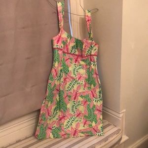 Lilly Pulitzer Natasha dress. Green with pink butterflies.